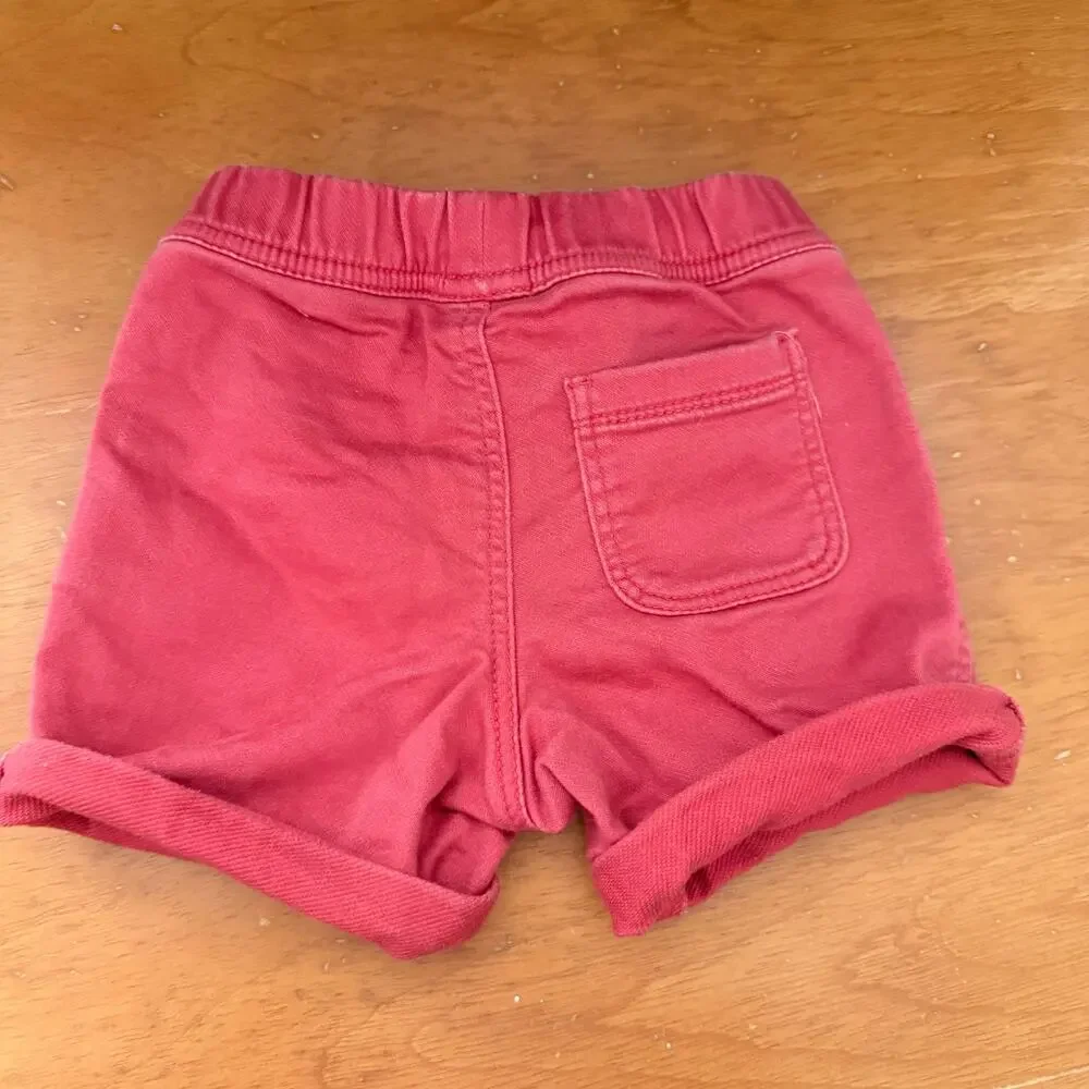 Baby Gap Red Jean Shorts 6-12 Months Girl Boy Stretch Denim Cuffed Pull On